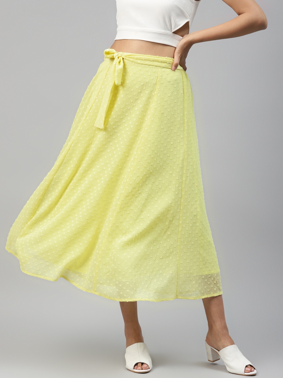 

SASSAFRAS Yellow Dobby Weave Maxi Flared Skirt