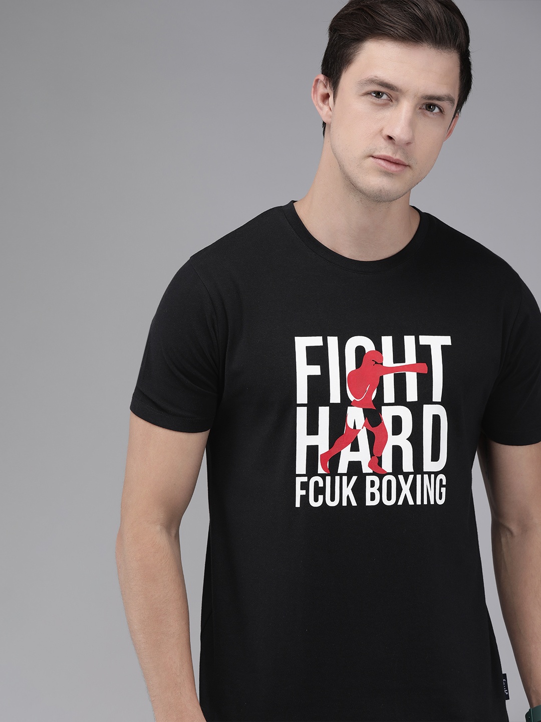 

French Connection Men Black Printed Round Neck Pure Cotton T-shirt