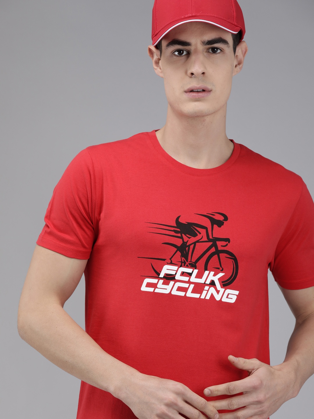 

French Connection Men Red Printed Round Neck Pure Cotton T-shirt
