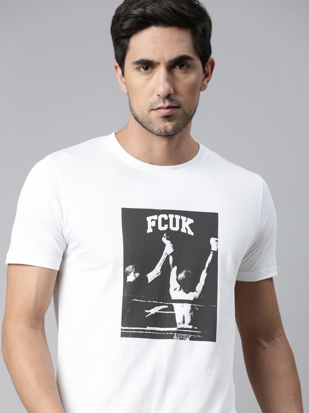 

French Connection Men White Printed Pure Cotton T-shirt