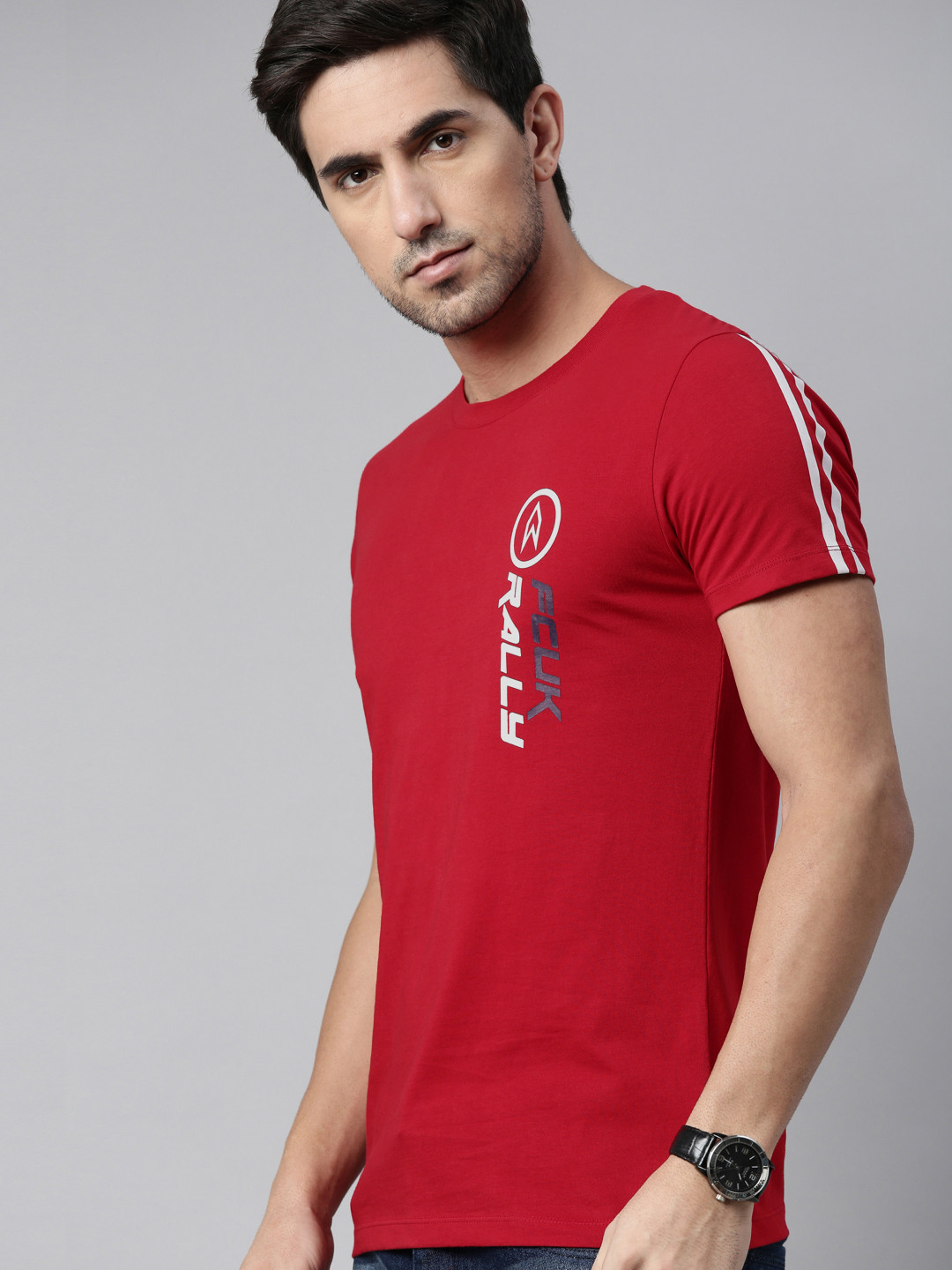 

French Connection Men Red Typography Printed Pure Cotton T-shirt