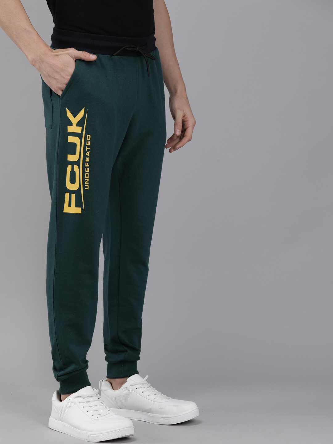

French Connection Men Teal Green Printed Joggers