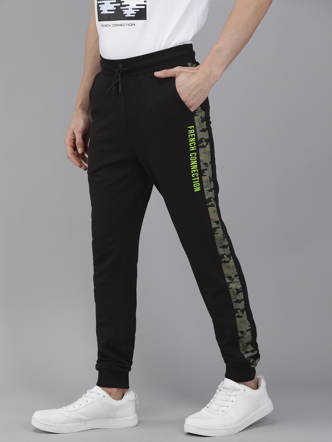 

French Connection Men Black Solid Joggers With Side Stripes