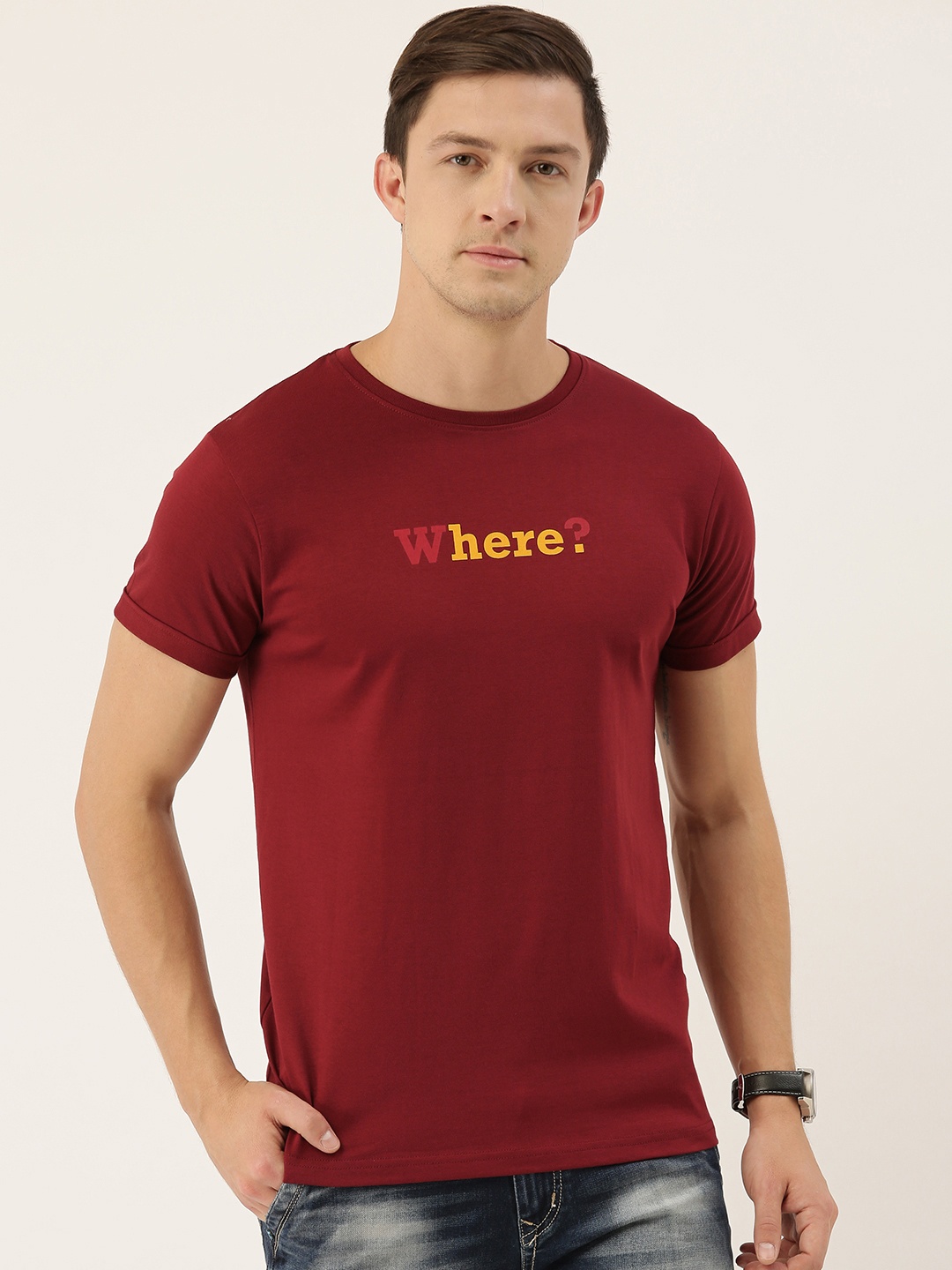 

DILLINGER Men Maroon Printed Round Neck Pure Cotton T-shirt
