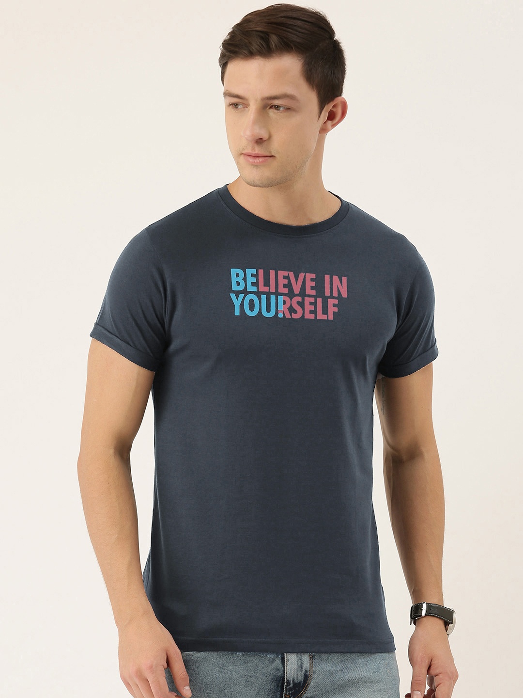 

DILLINGER Men Navy Blue Printed Round Neck Pure Cotton T-shirt
