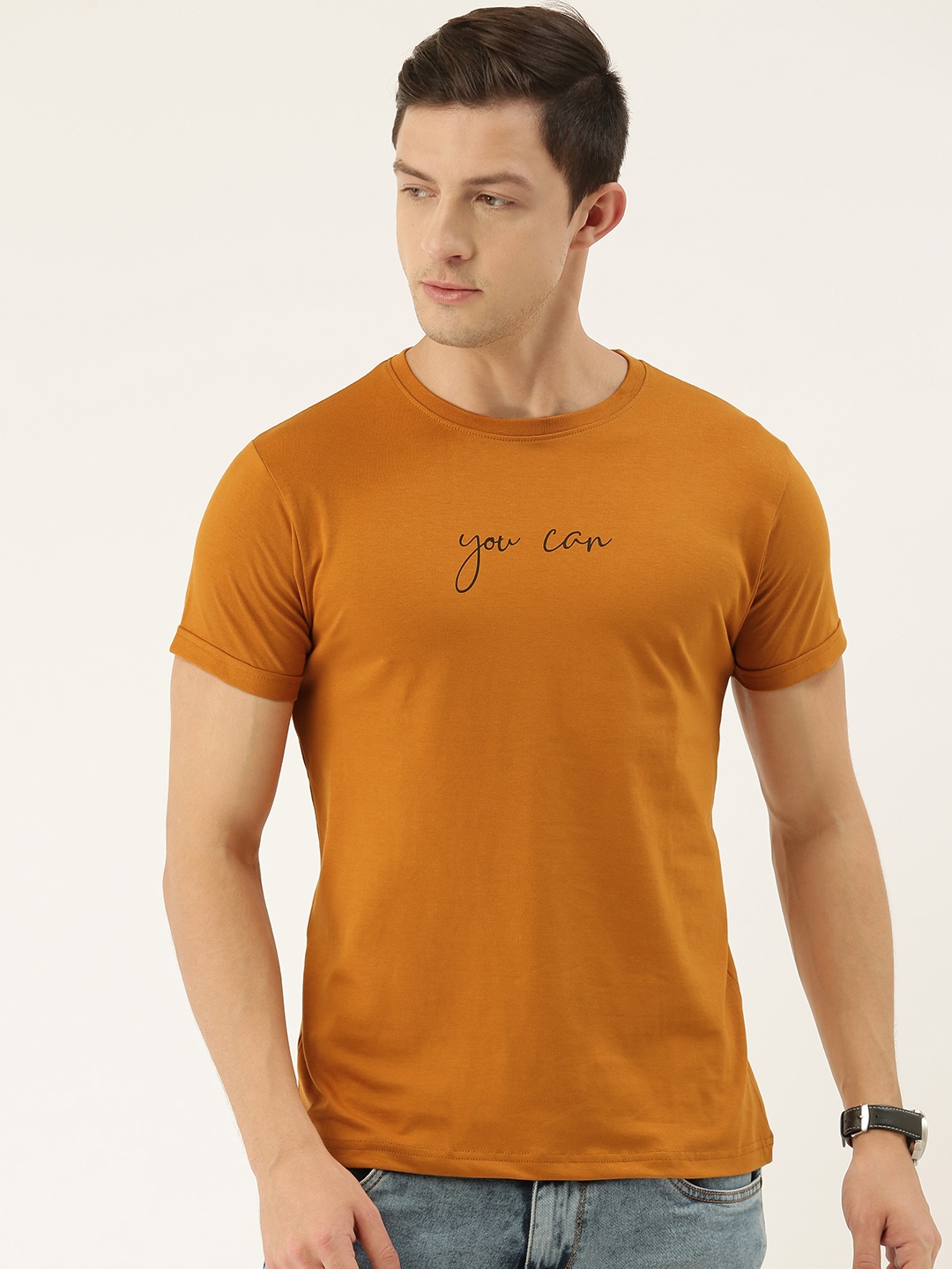 

DILLINGER Men Mustard Printed Round Neck T-shirt