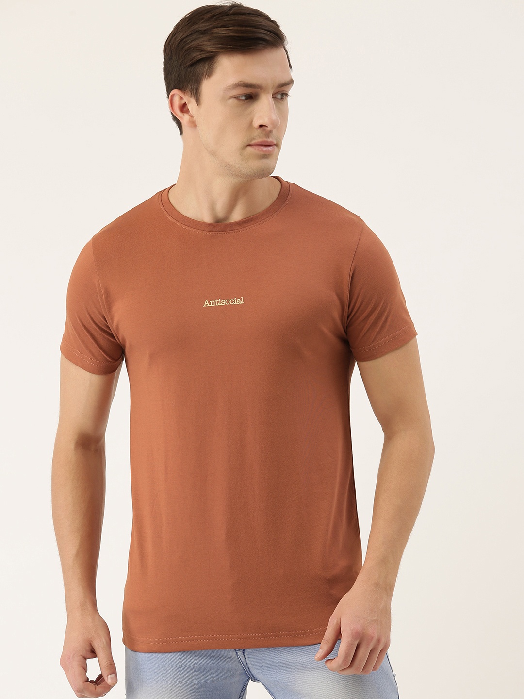 

DILLINGER Men Brown Printed Round Neck Pure Cotton T-shirt