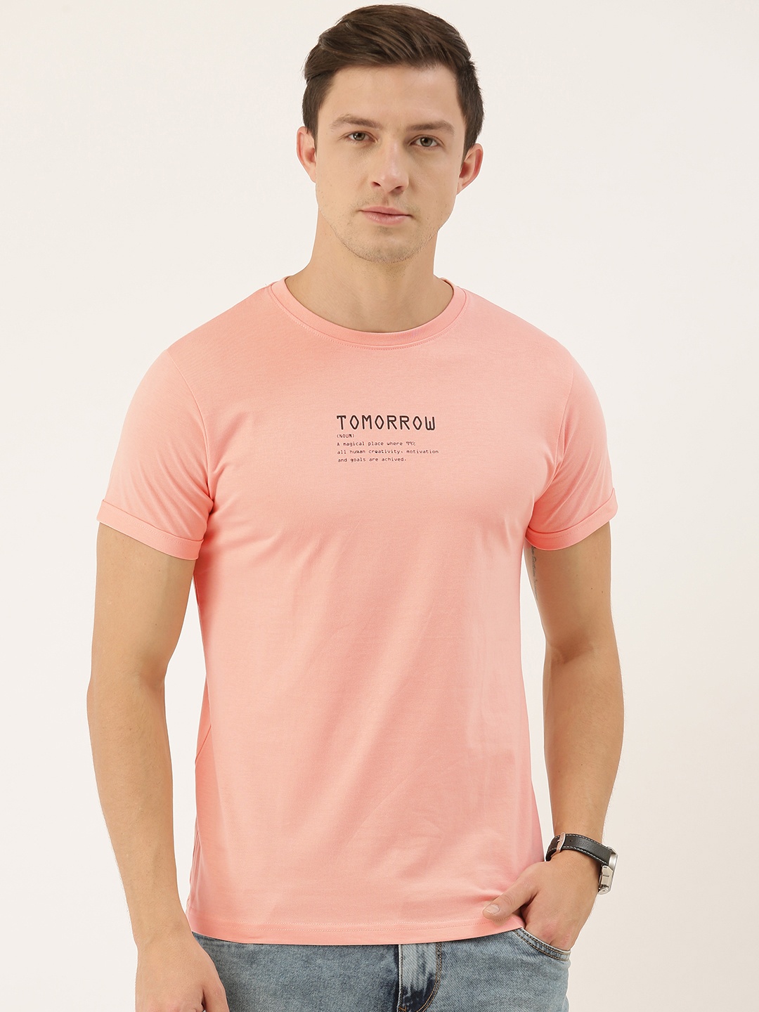 

DILLINGER Men Pink Printed Round Neck Pure Cotton T-shirt