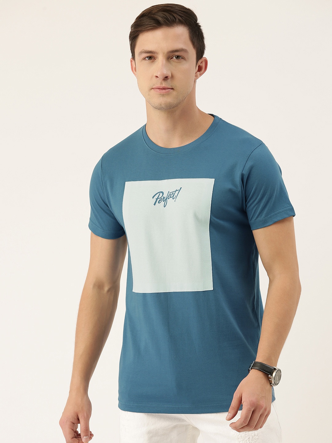 

DILLINGER Men Blue Colourblocked Round Neck Pure Cotton T-shirt