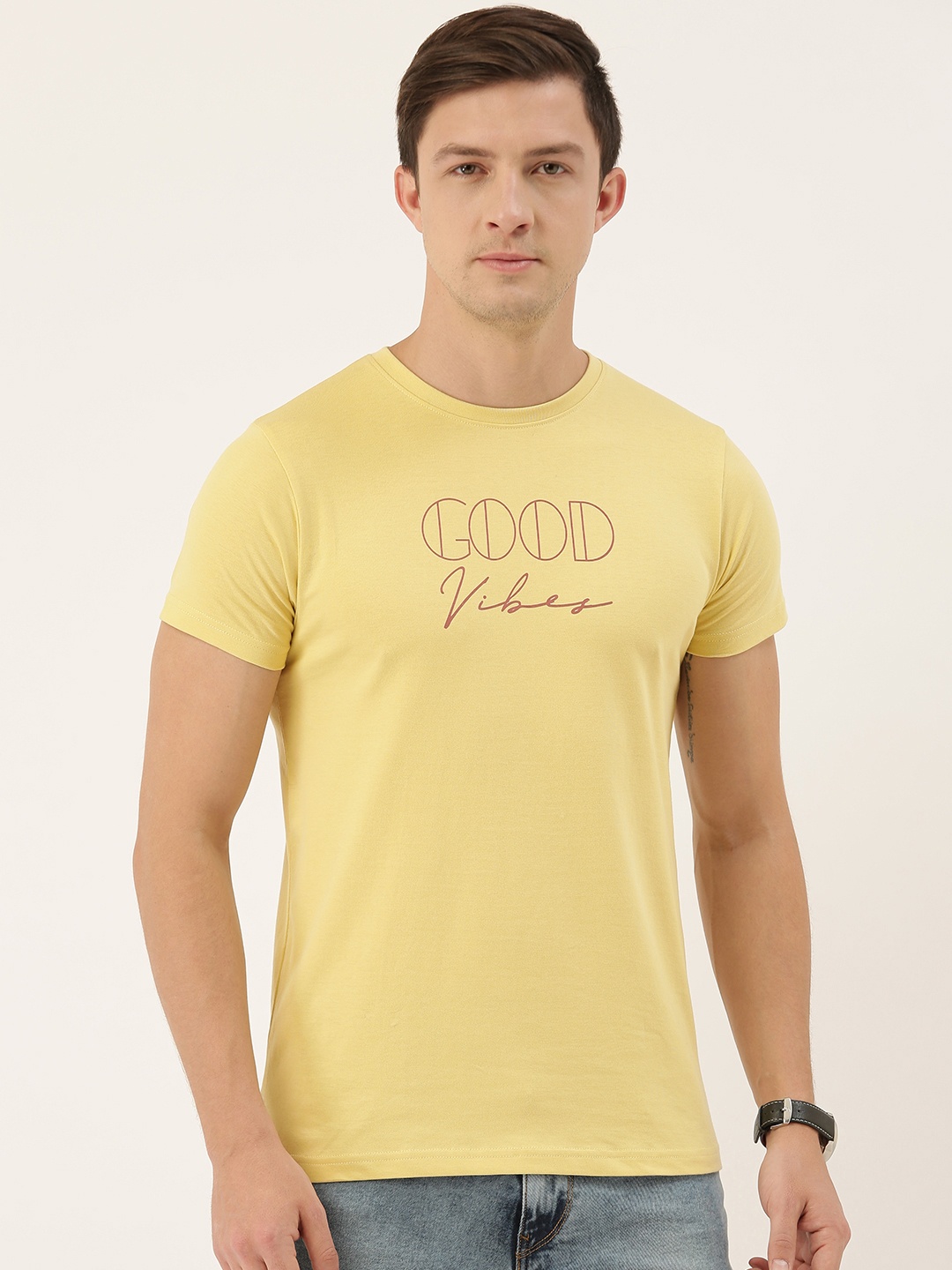 

DILLINGER Men Yellow Printed Round Neck T-shirt