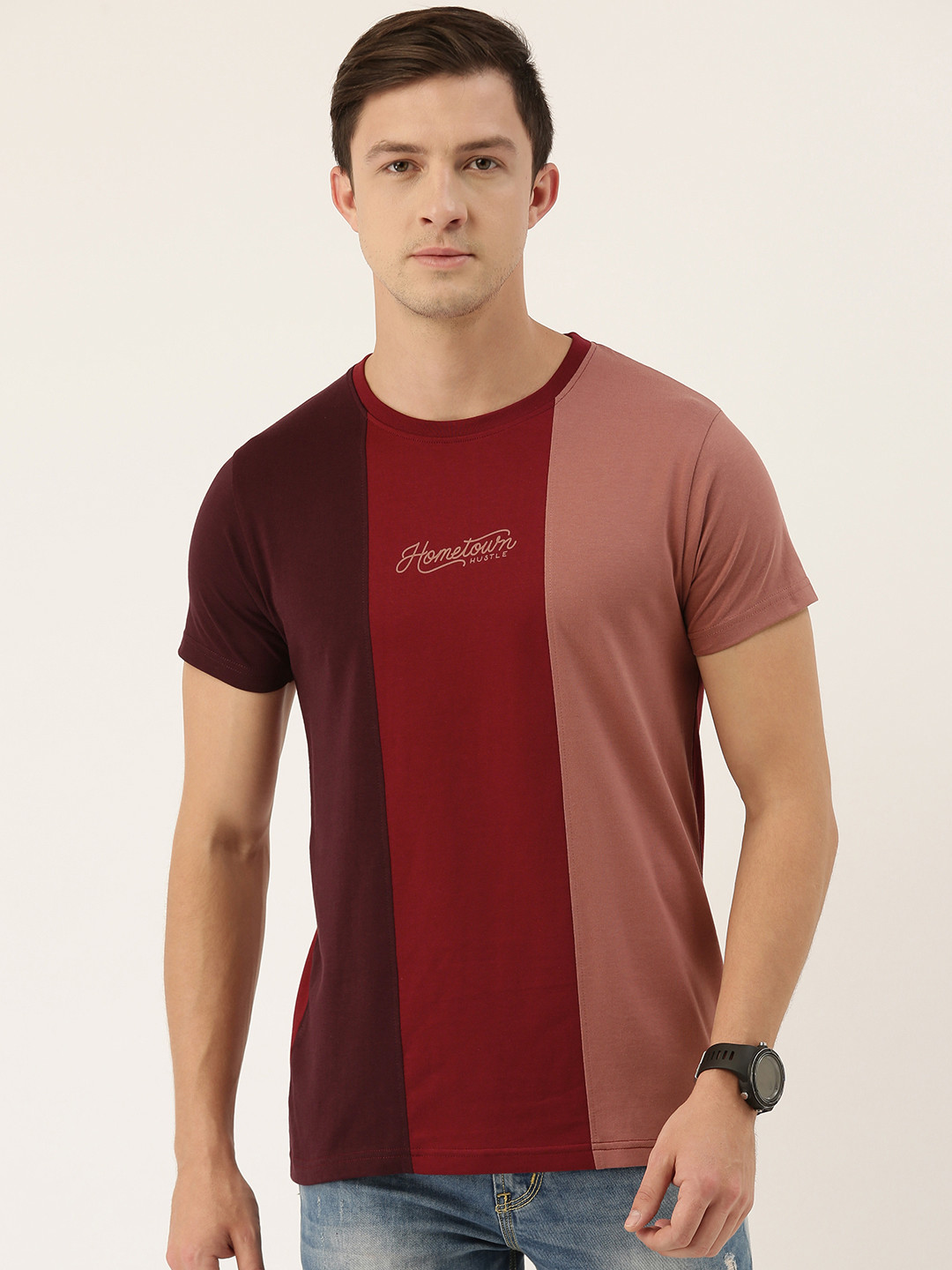 

DILLINGER Men Maroon Colourblocked Round Neck T-shirt
