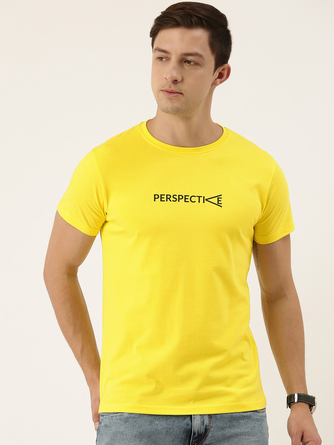 

DILLINGER Men Yellow Printed Round Neck T-shirt