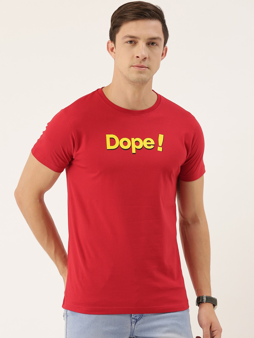 

DILLINGER Men Red Yellow Printed Round Neck Pure Cotton T-shirt