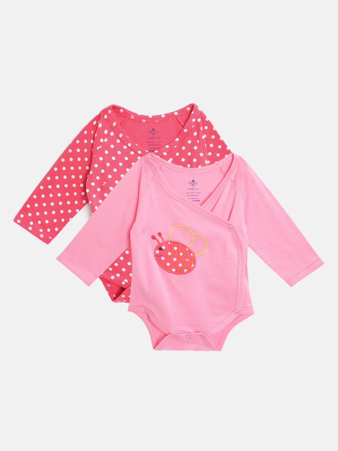 

candy cot Infant Pack Of 2 Organic Cotton Bodysuits, Pink