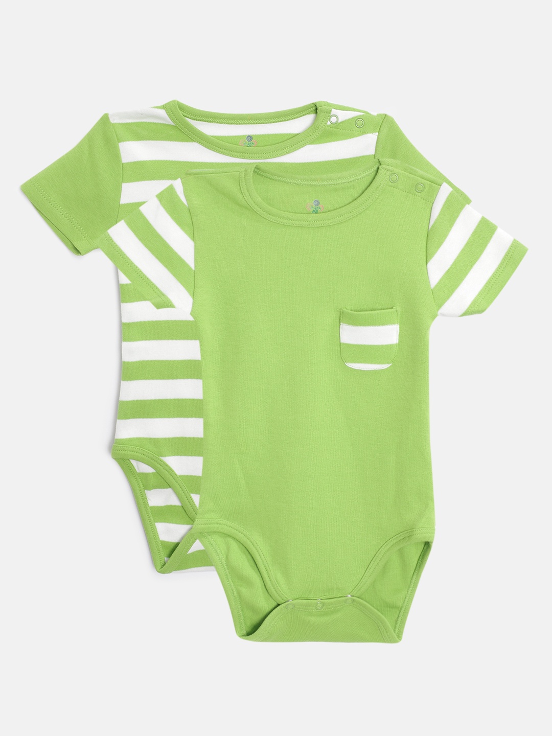 

candy cot Infant Pack Of 2 Organic Cotton Bodysuits, Green