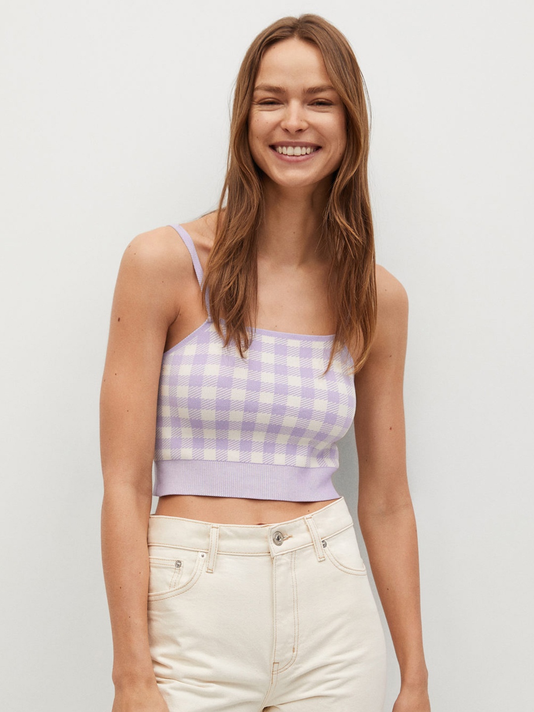 

Mango Purple & White Checked Bralette Crop Top