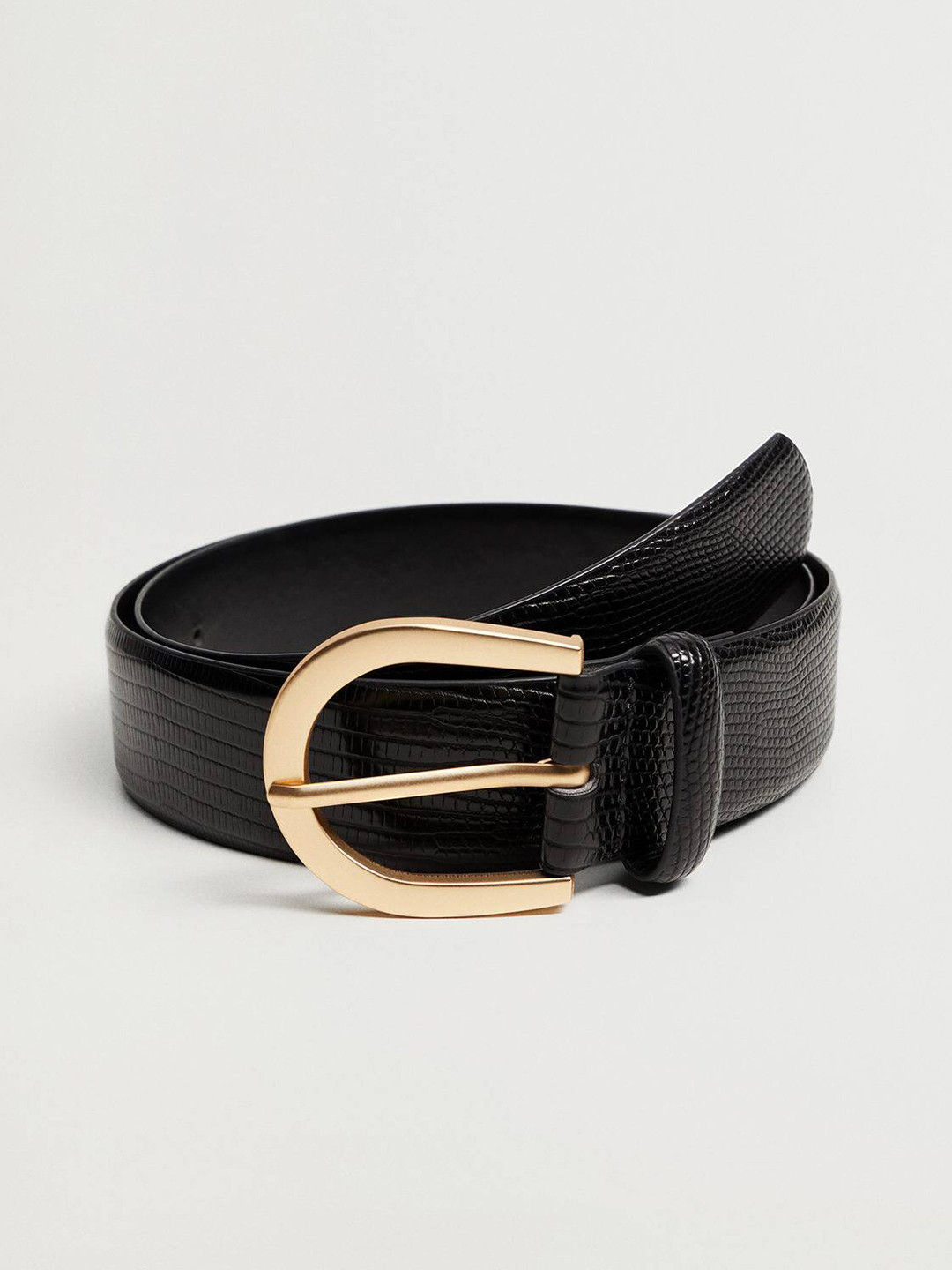 

MANGO Women Black Crocs Textured PU Belt