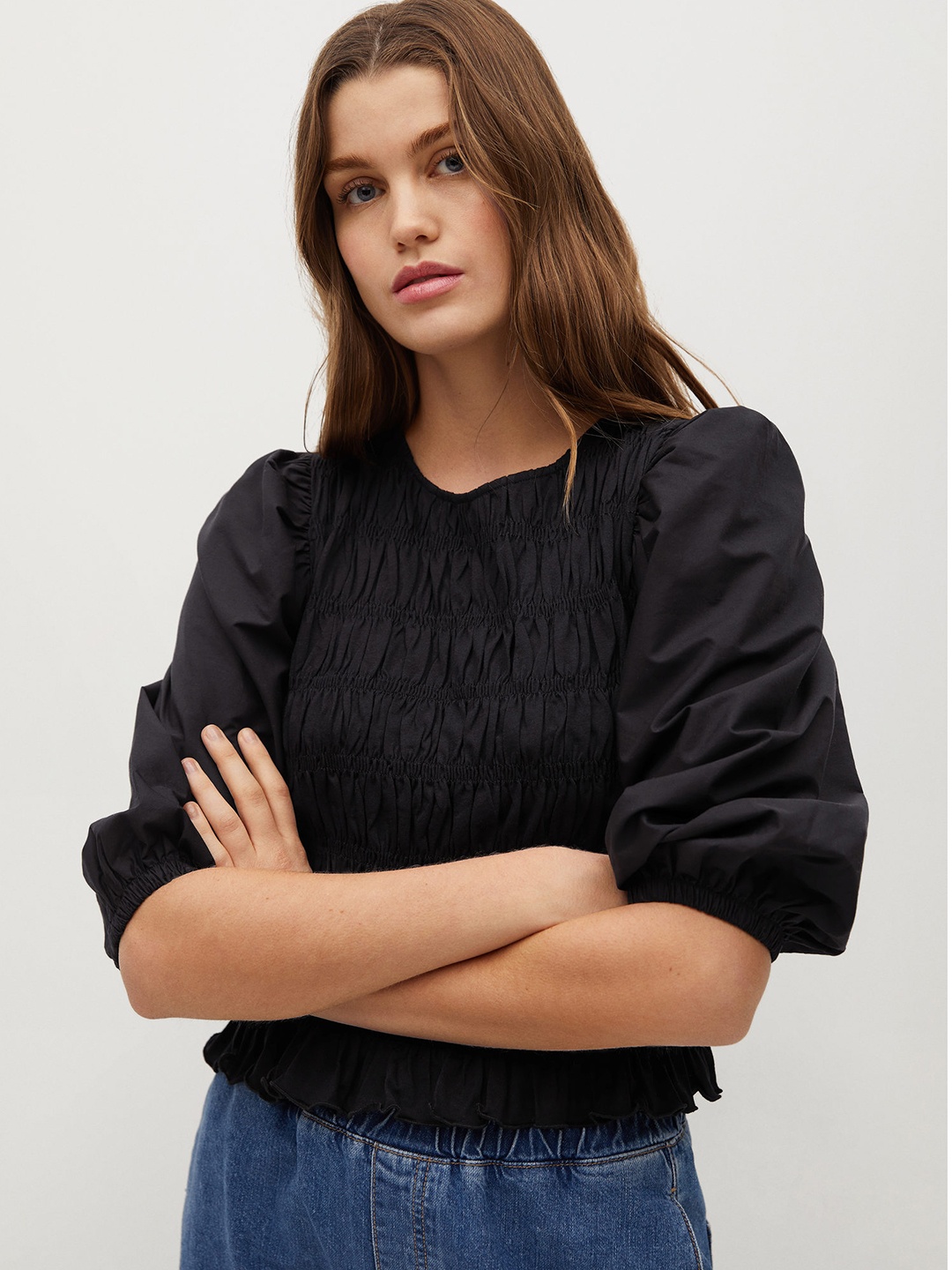 

MANGO Black Puff Sleeves Organic Cotton Sustainable Top