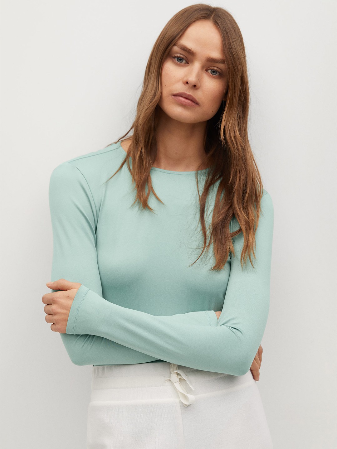 

MANGO Women Mint Green Solid Sustainable Open Back Bodysuit