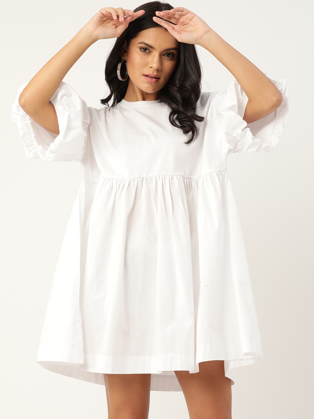 

MANGO Women White Pure Cotton Solid Shift Dress