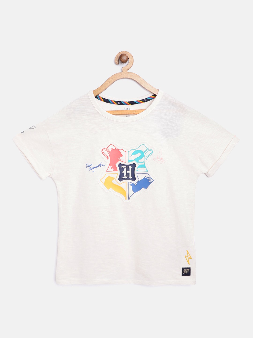 

Marks Spencer Harry Potter Girls Off-White Blue Applique Cotton Sustainable Pure Cotton T-shirt