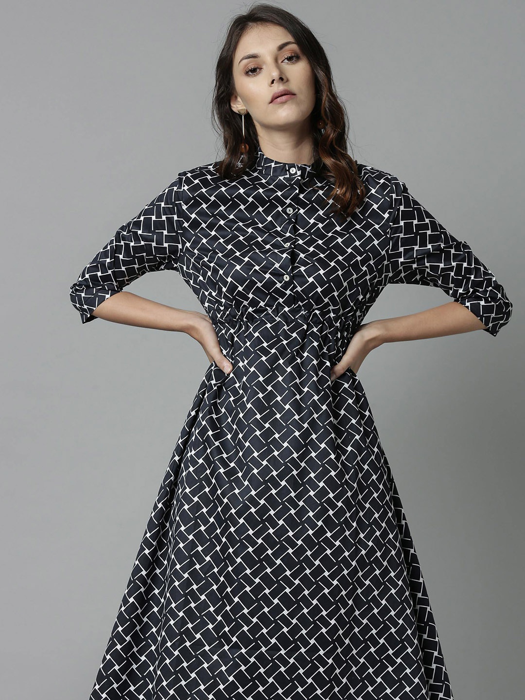

RAREISM Women Navy Blue Printed A-Line Dress