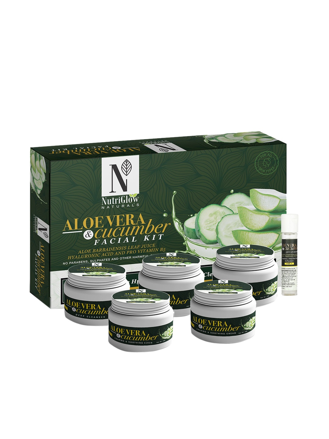 

NutriGlow Naturals Aloe Vera & Cucumber Sustainable Facial Kit 250 g+10ml, Green