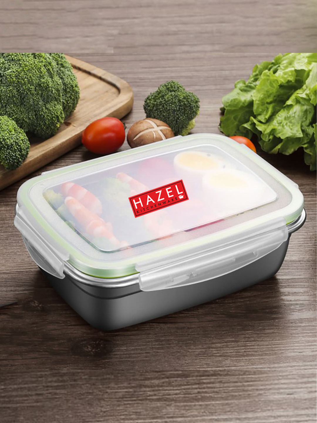 

HAZEL Silver-Toned & Transparent Solid Stainless Steel Leakproof Rectangle Airtight Container 3500 ml