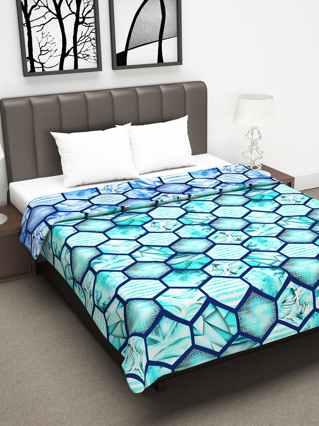 

Divine Casa Sea Green & Blue Geometric AC Room 110 GSM Double Bed Dohar