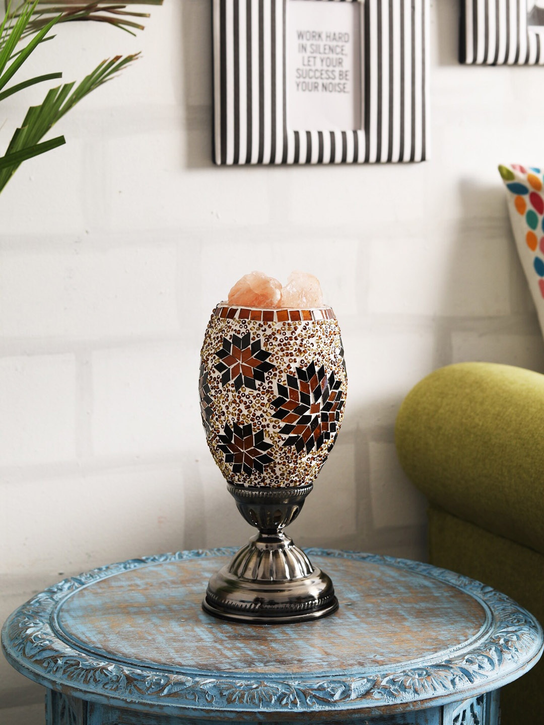 

OddCroft Brown & Silver-Toned Textured Himalayan Rock Salt Table Lamp