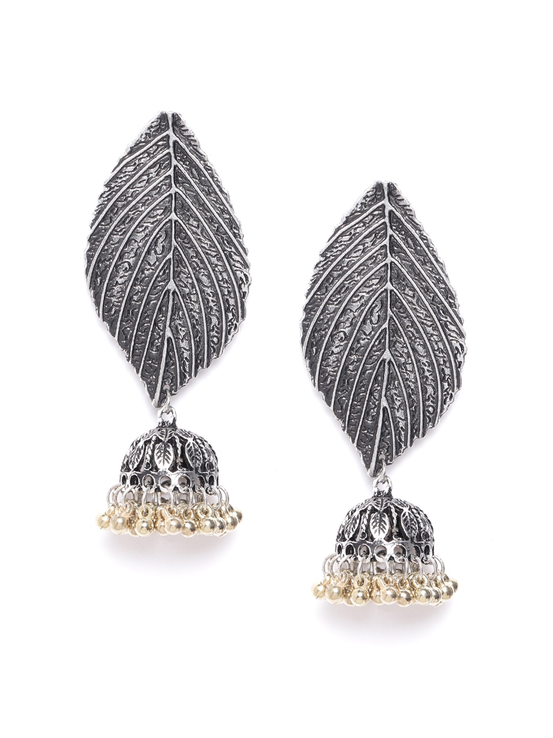 

DIVA WALK Oxidised Silver-Toned Handcrafted Dome Shaped Jhumkas