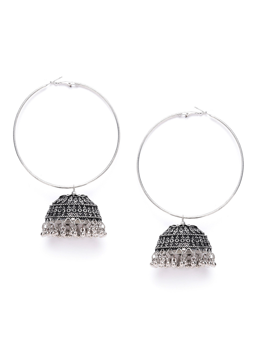 

DIVA WALK Oxidised Silver-Toned Handcrafted Dome Shaped Jhumkas