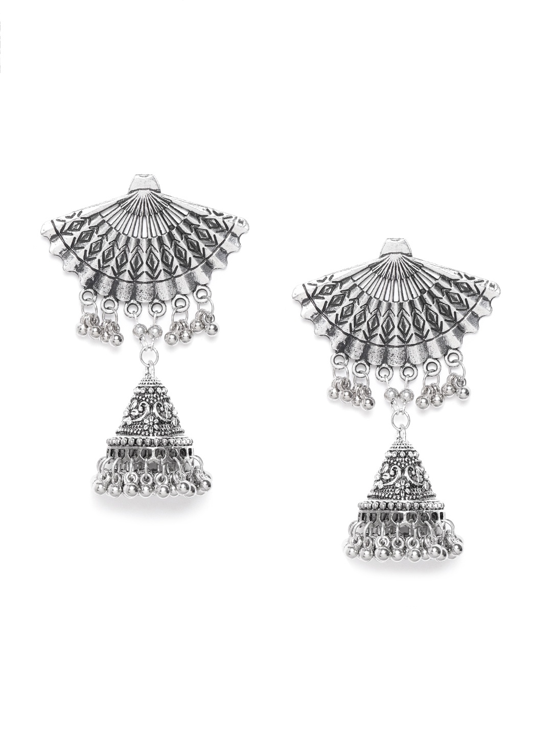 

DIVA WALK Oxidised Silver-Toned Handcrafted Dome Shaped Jhumkas