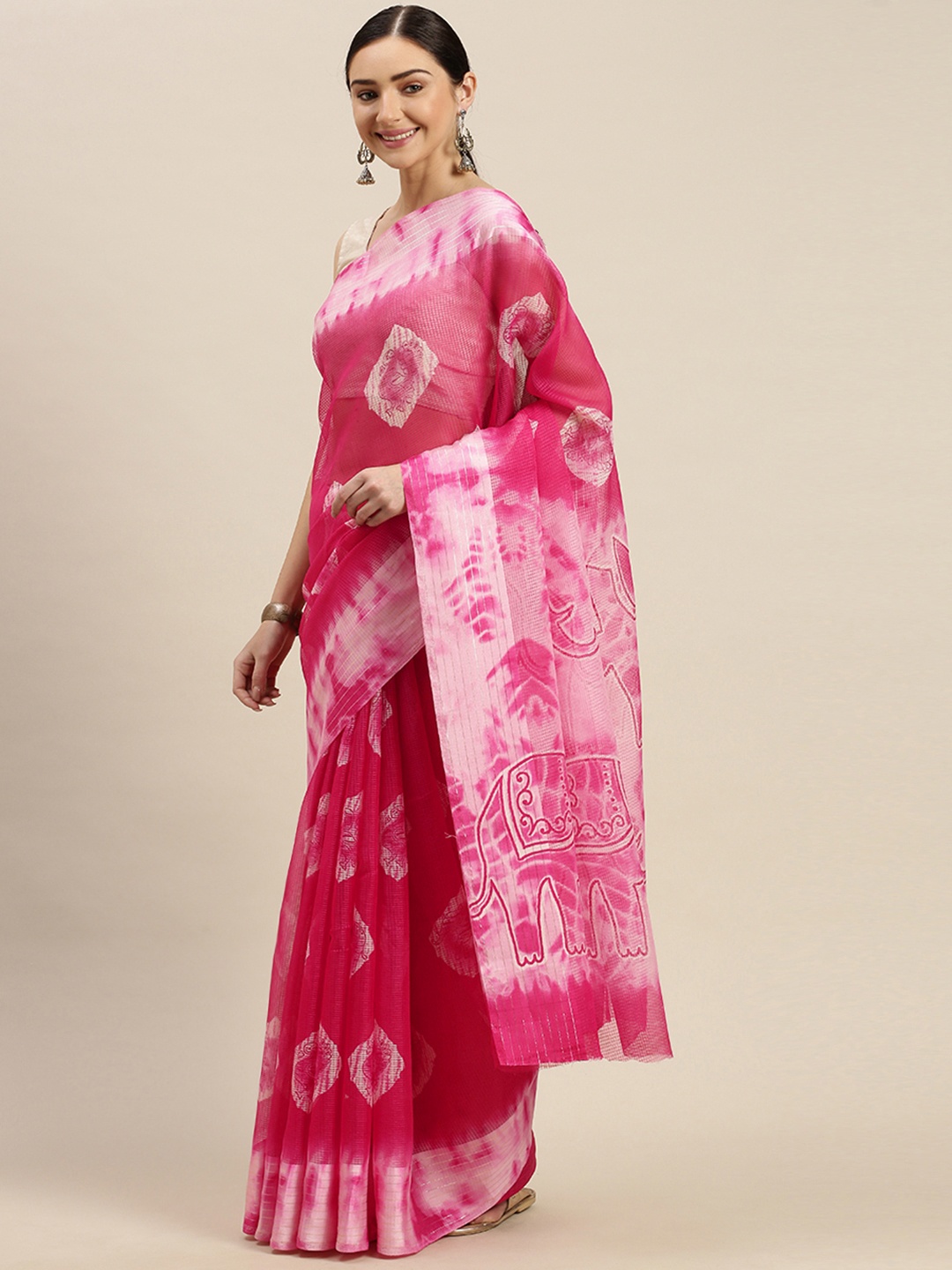 

Mitera Pink Silk Cotton Printed Kota Saree