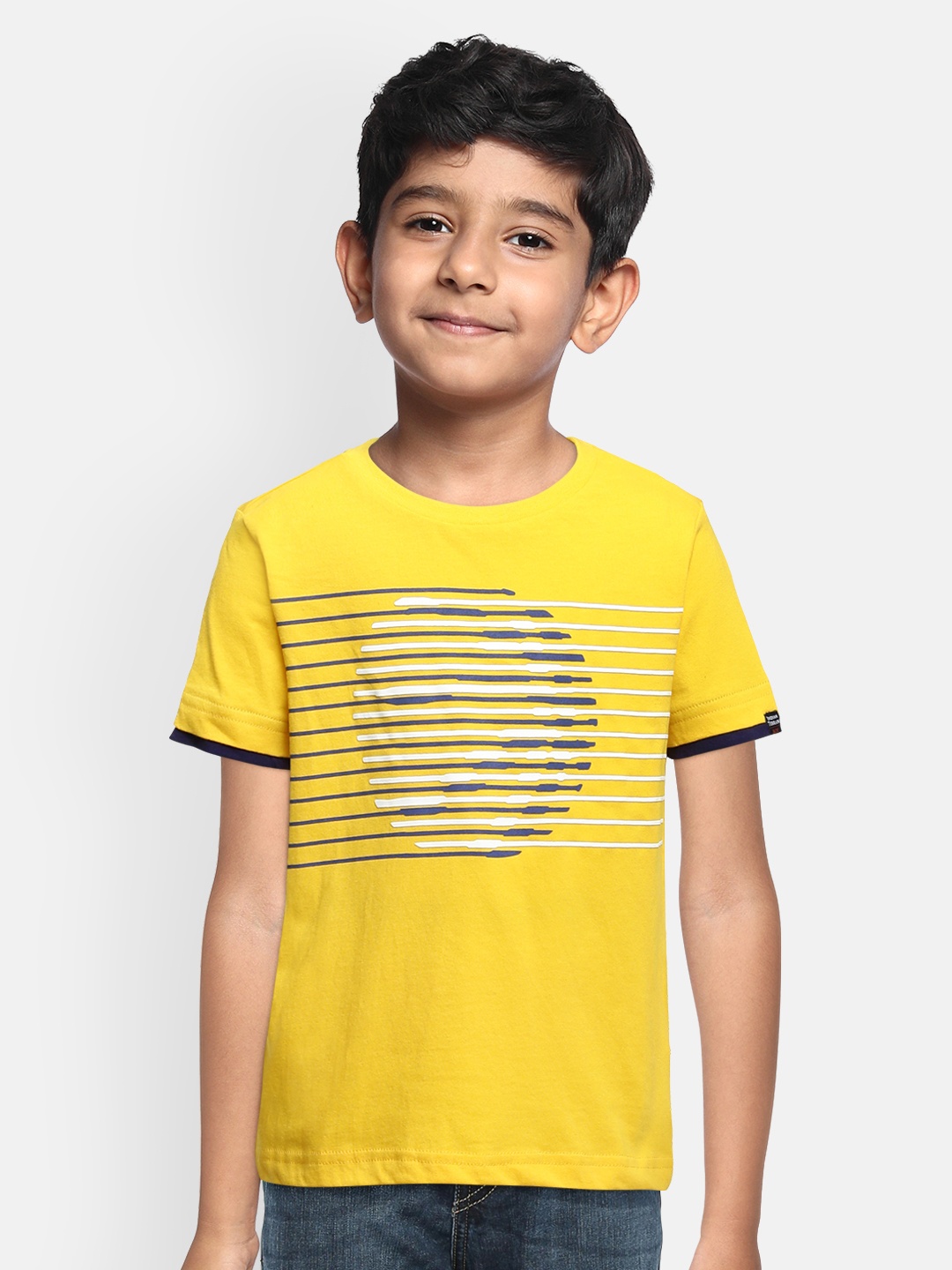 

Indian Terrain Boys Yellow Printed Round Neck Pure Cotton T-shirt