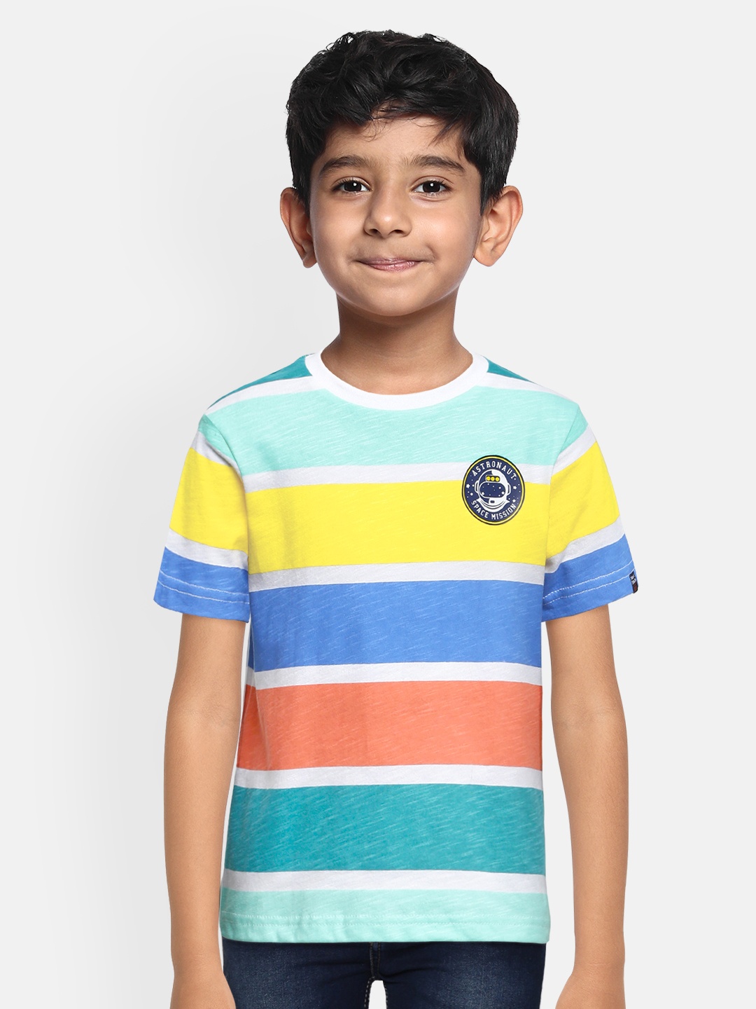 

Indian Terrain Boys Multicoloured Striped Round Neck Cotton T-shirt, Multi