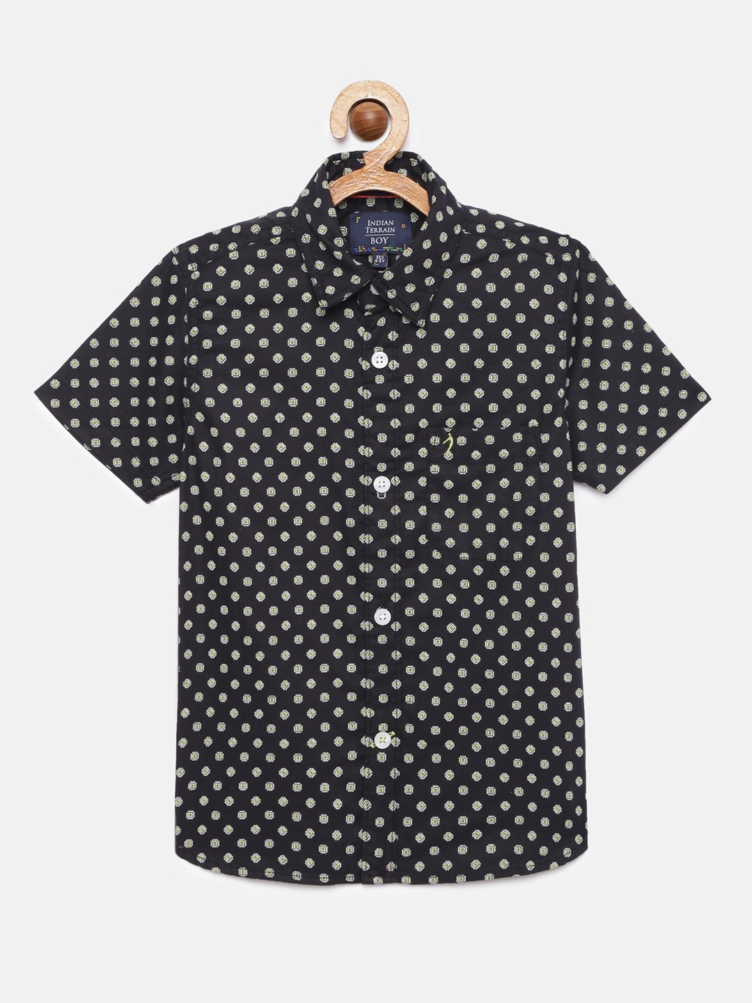 

Indian Terrain Boys Black & Yellow Regular Fit Printed Pure Cotton Casual Shirt