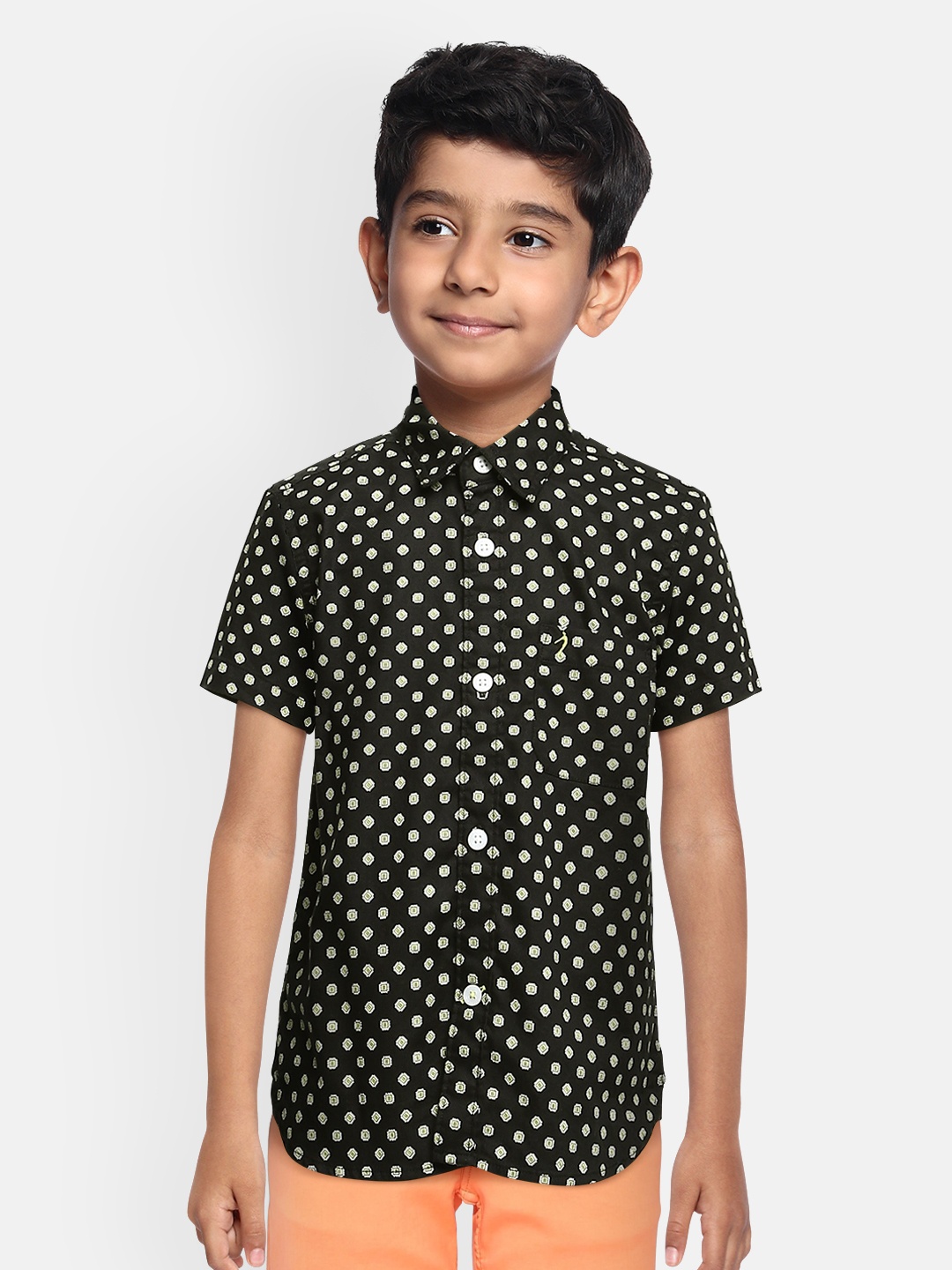 

Indian Terrain Boys Black Printed Pure Cotton Regular Fit Casual Shirt