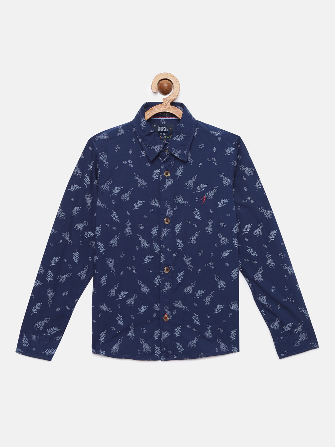 

Indian Terrain Boys Navy Blue Regular Fit Printed Pure Cotton Casual Shirt