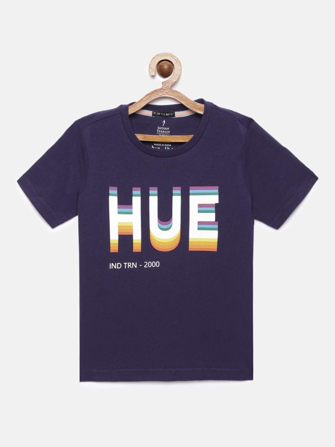 

Indian Terrain Boys Navy Blue Printed Round Neck Pure Cotton T-shirt