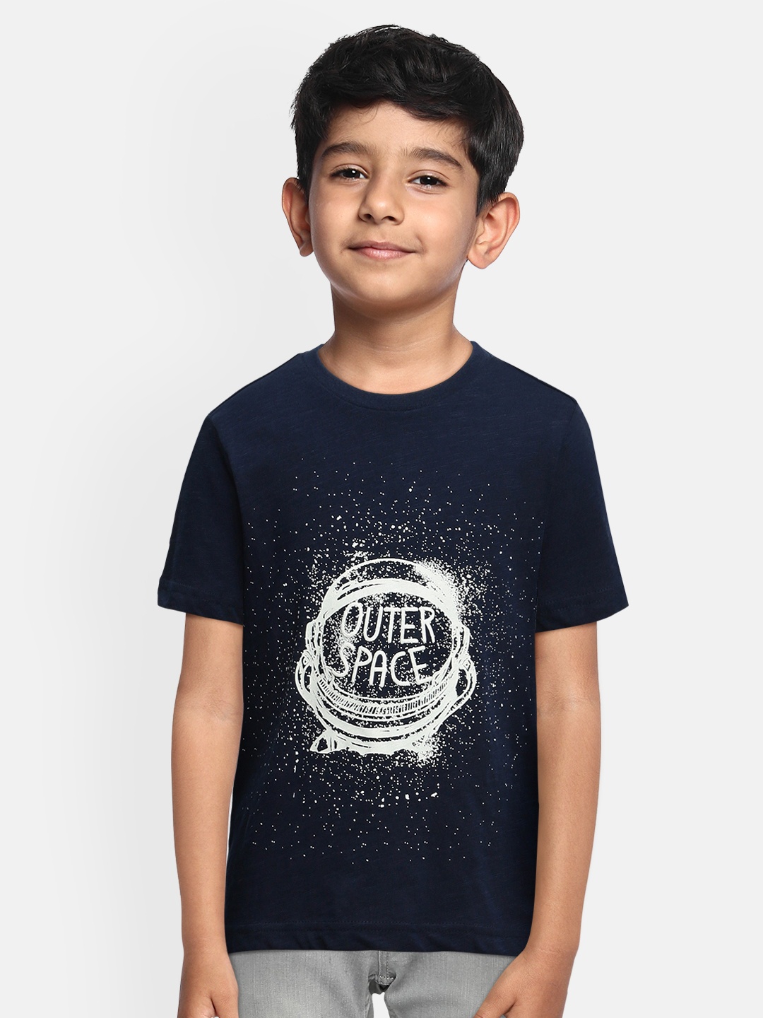 

Indian Terrain Boys Navy Blue Printed Round Neck Pure Cotton T-shirt