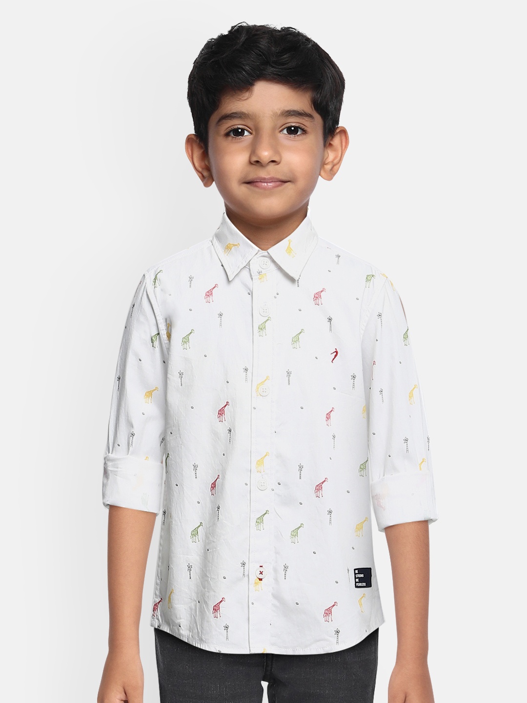 

Indian Terrain Boys White Printed Pure Cotton Regular Fit Casual Shirt
