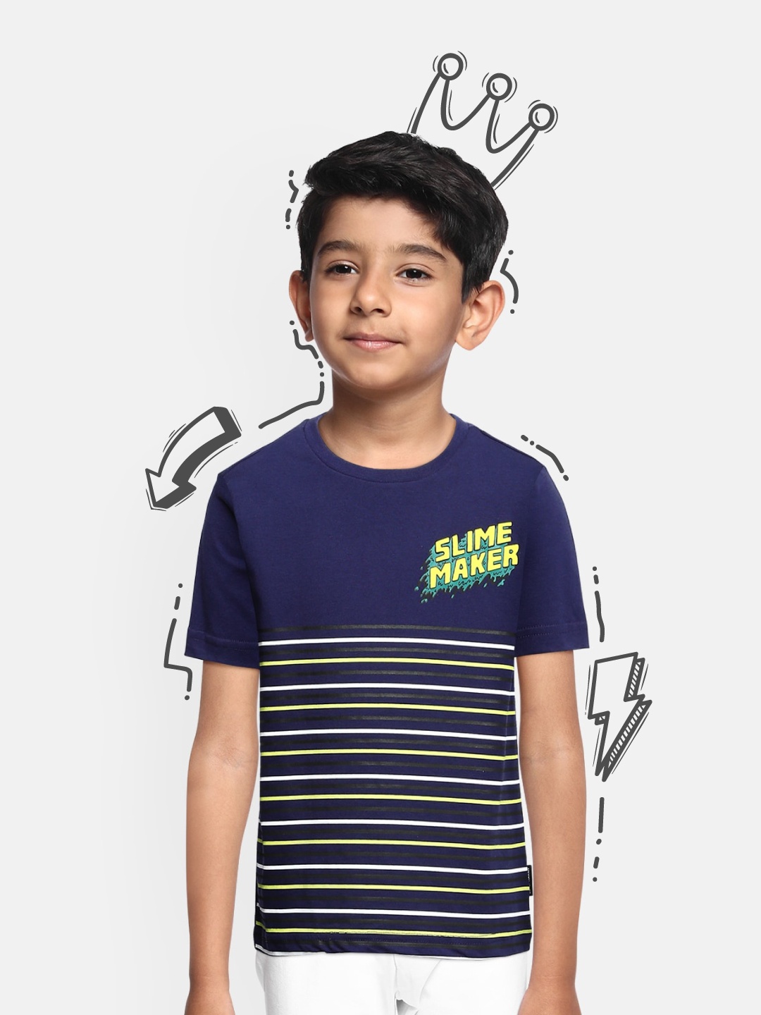 

Indian Terrain Boys Blue White Striped Round Neck Pure Cotton T-shirt