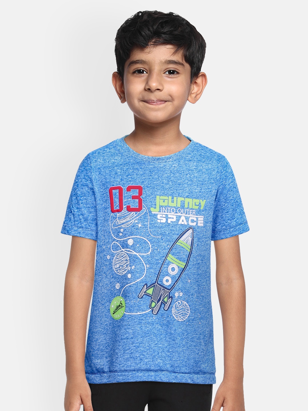 

Indian Terrain Boys Blue Printed Round Neck T-shirt