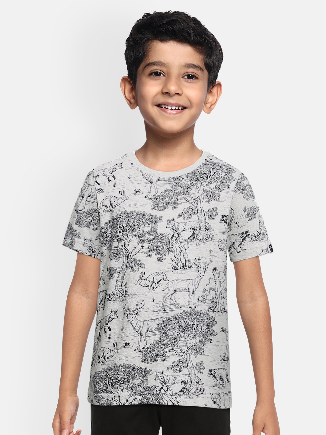

Indian Terrain Boys Grey Printed Round Neck Pure Cotton T-shirt