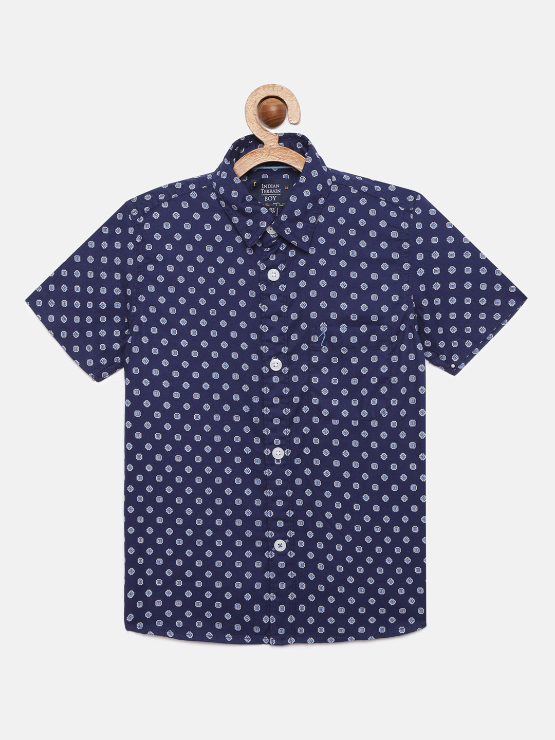 

Indian Terrain Boys Blue Printed Pure Cotton Regular Fit Casual Shirt