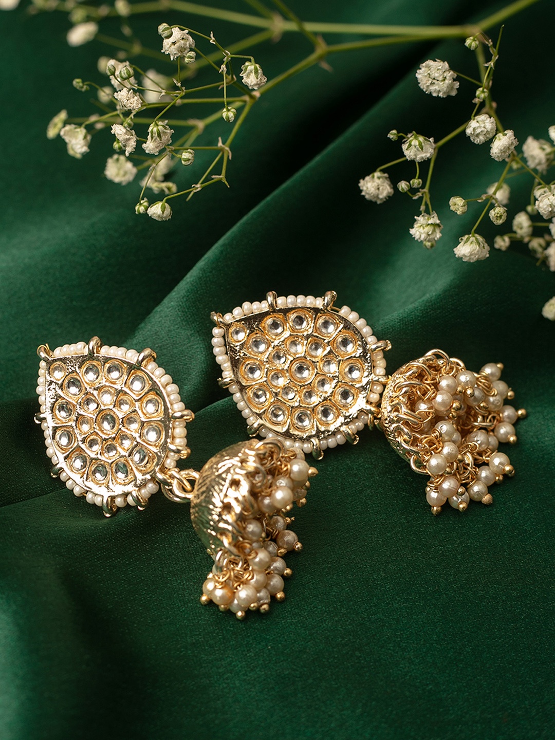 

Zaveri Pearls White Gold-Plated Studded Dome Shaped Jhumkas