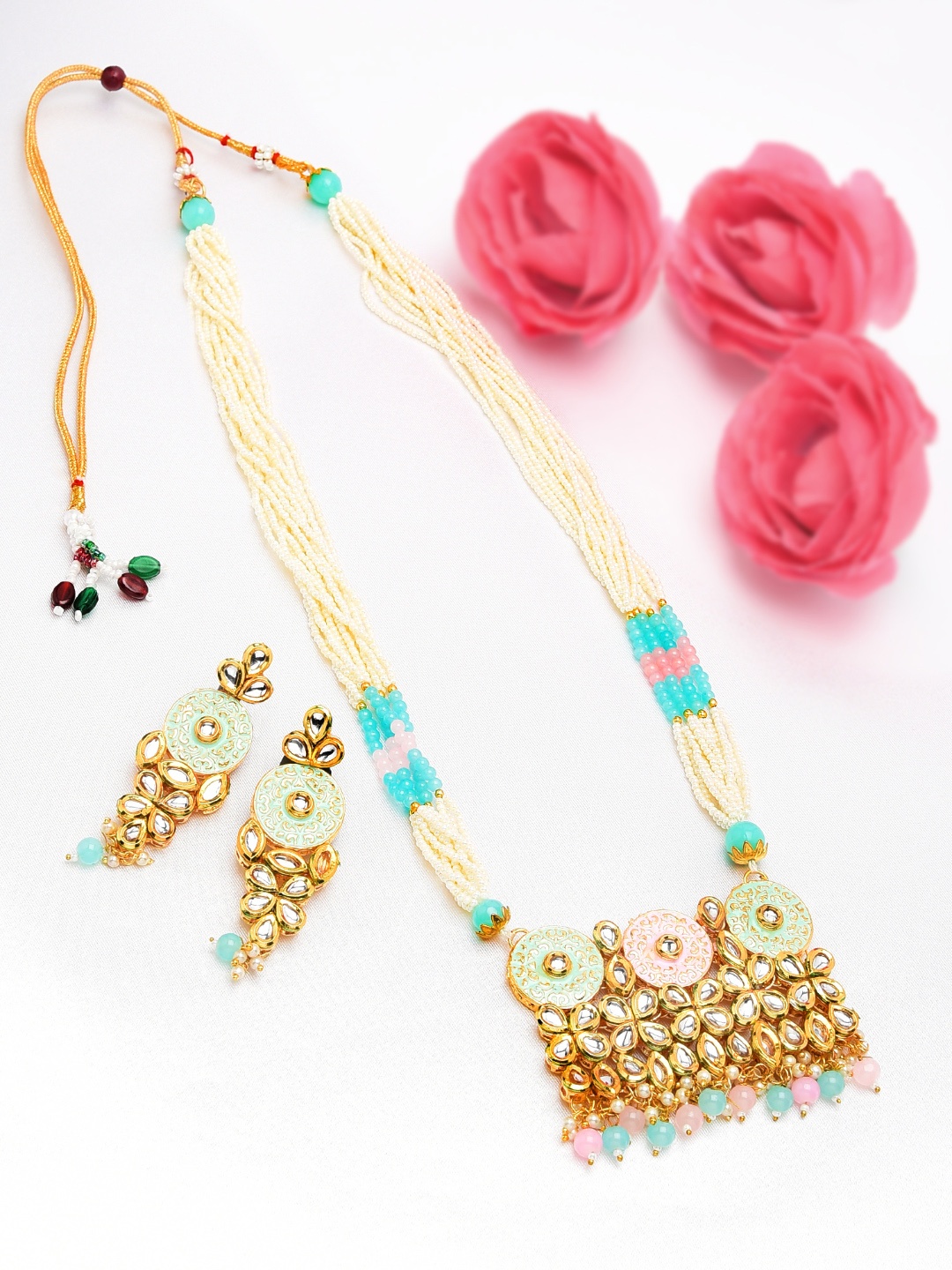 

Zaveri Pearls Gold-Plated & Pink Meenakari Multistrand Jewellery Set