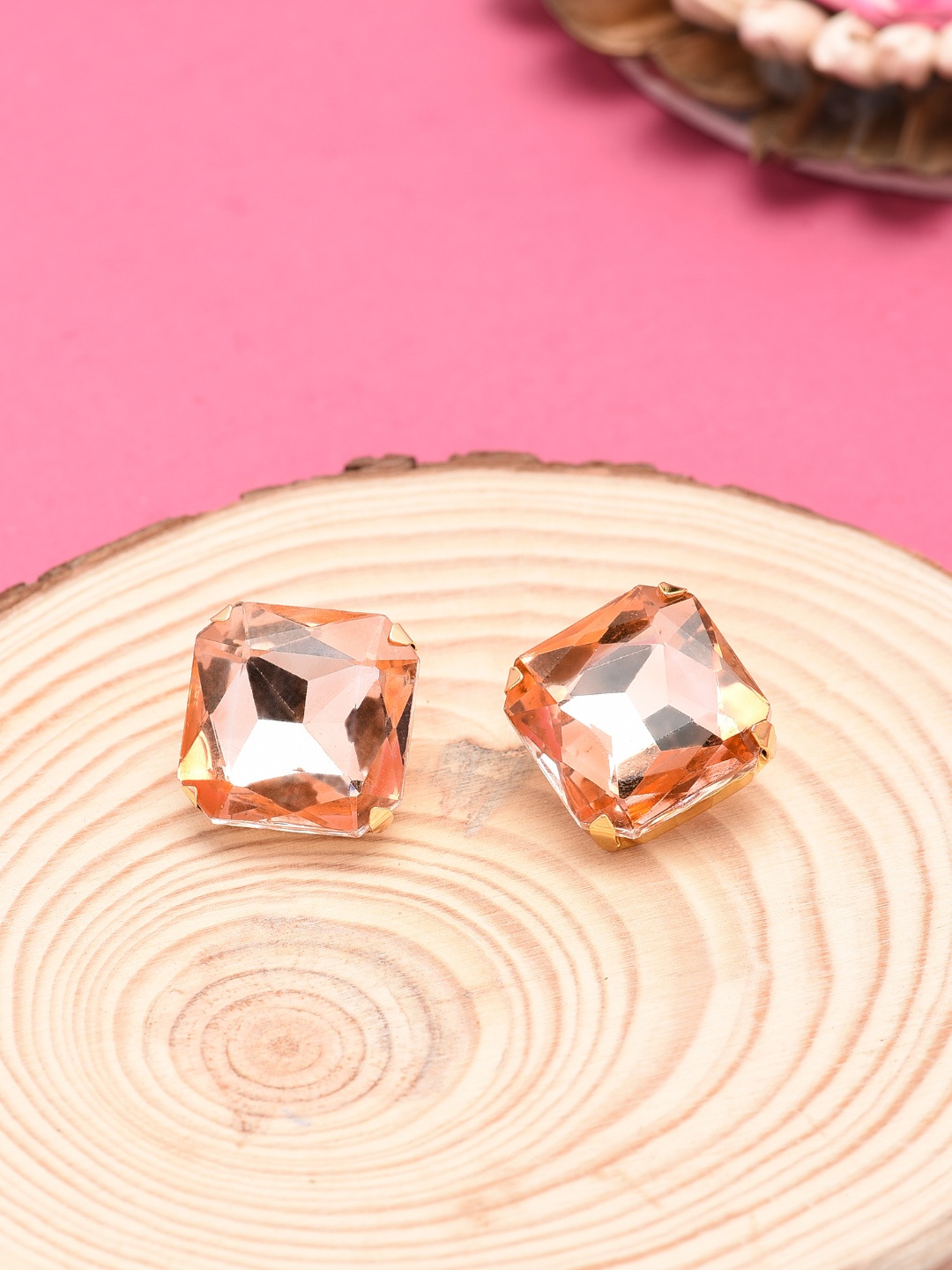 

Zaveri Pearls Orange Gold-Plated Geometric Oversized Studs