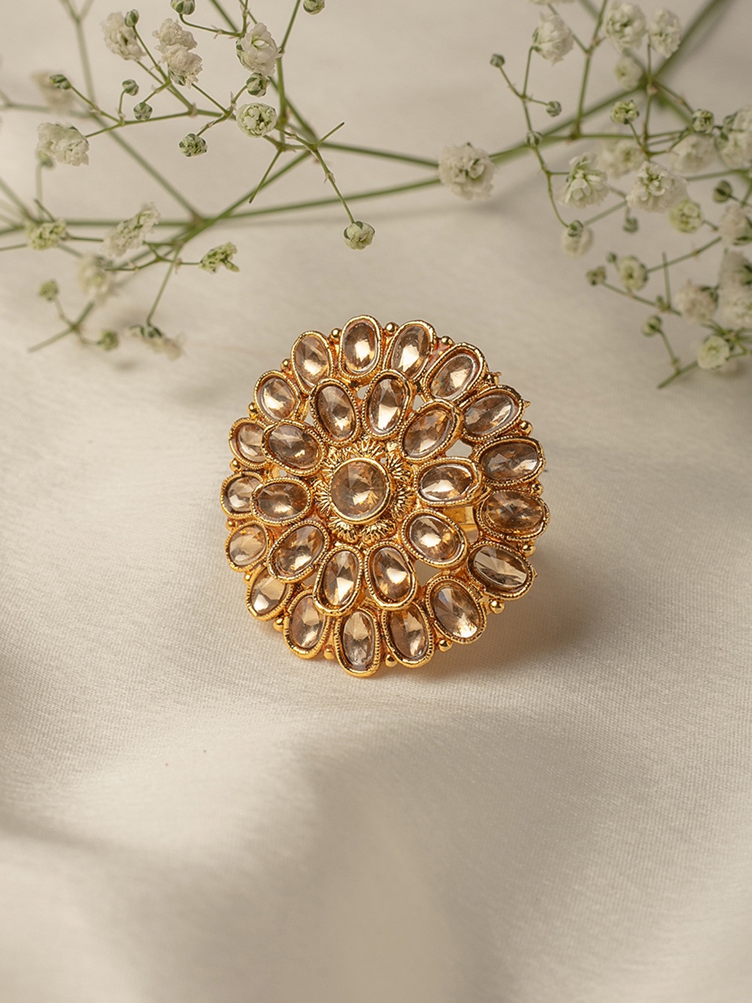 

Zaveri Pearls Gold-Plated Studded Adjustable Finger Ring